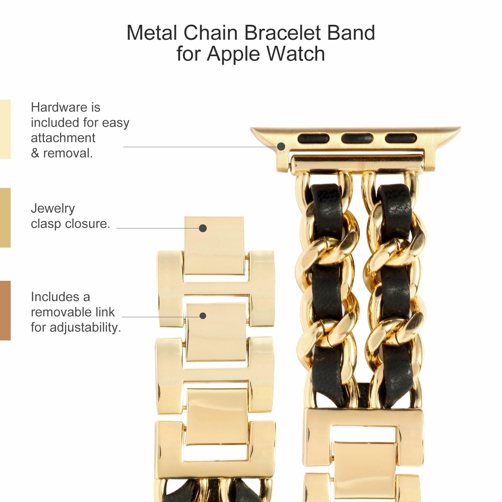 Long Pond Designer Apple Watch Metal Chain Bracelet Band 42-49mm Gold Black