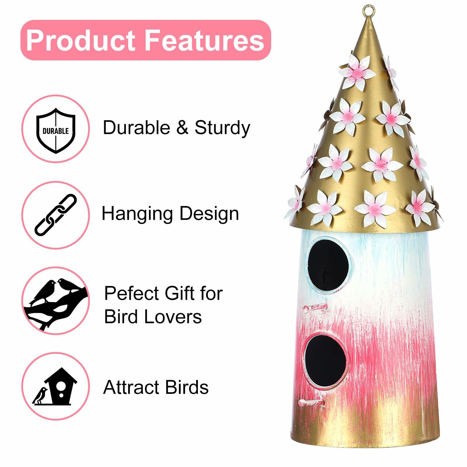 BAYN 2-Story Double Hole Golden Metal Hanging Bird House Outdoor