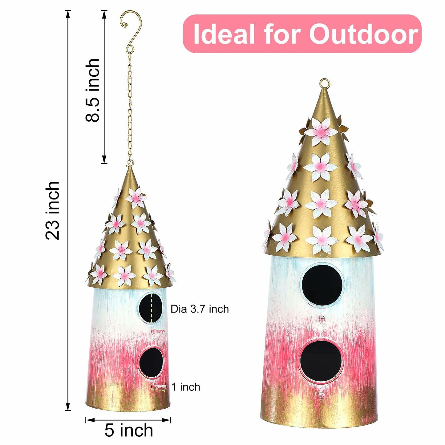 BAYN 2-Story Double Hole Golden Metal Hanging Bird House Outdoor