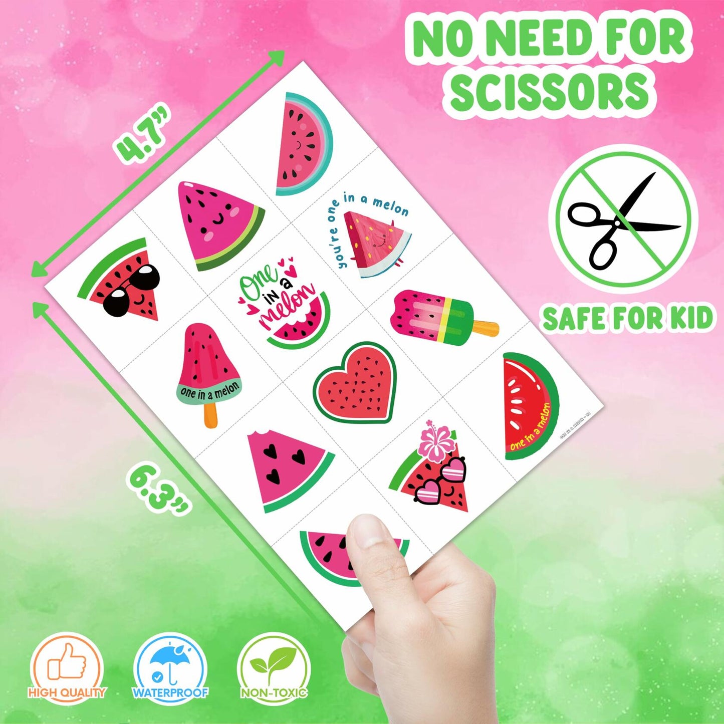 MeoIsDaBest Melon Pre-Cut Temporary Tattoos 96PCS Watermelon Green