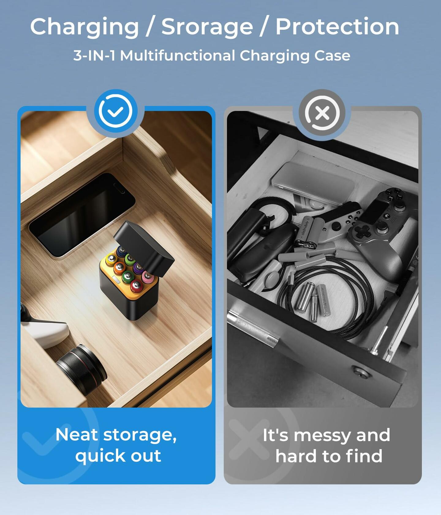 MINISO Rechargeable AA Lithium Batteries 1.5V 3600mWh 8 Pack Vibrant Color