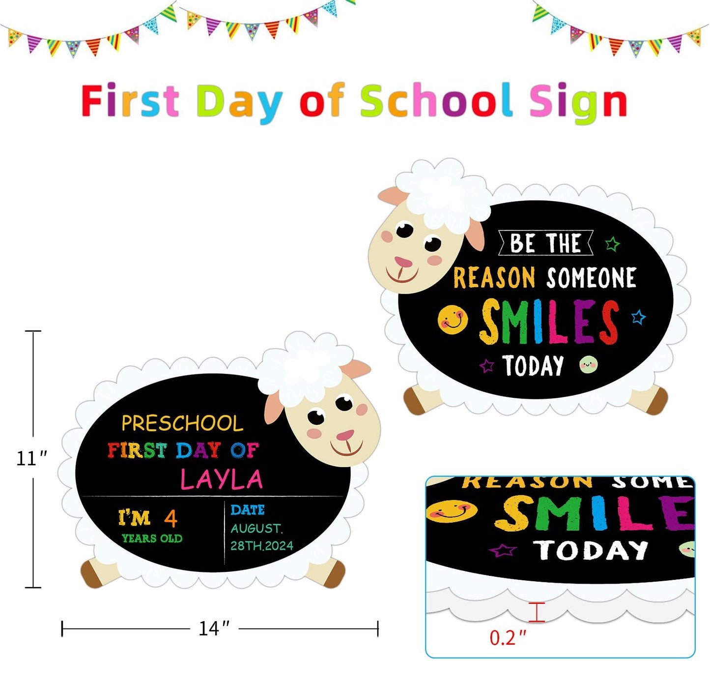 GROWTHMAGIC First Day of School Sign Sheep Shape Chalkboard 14x11 PVC