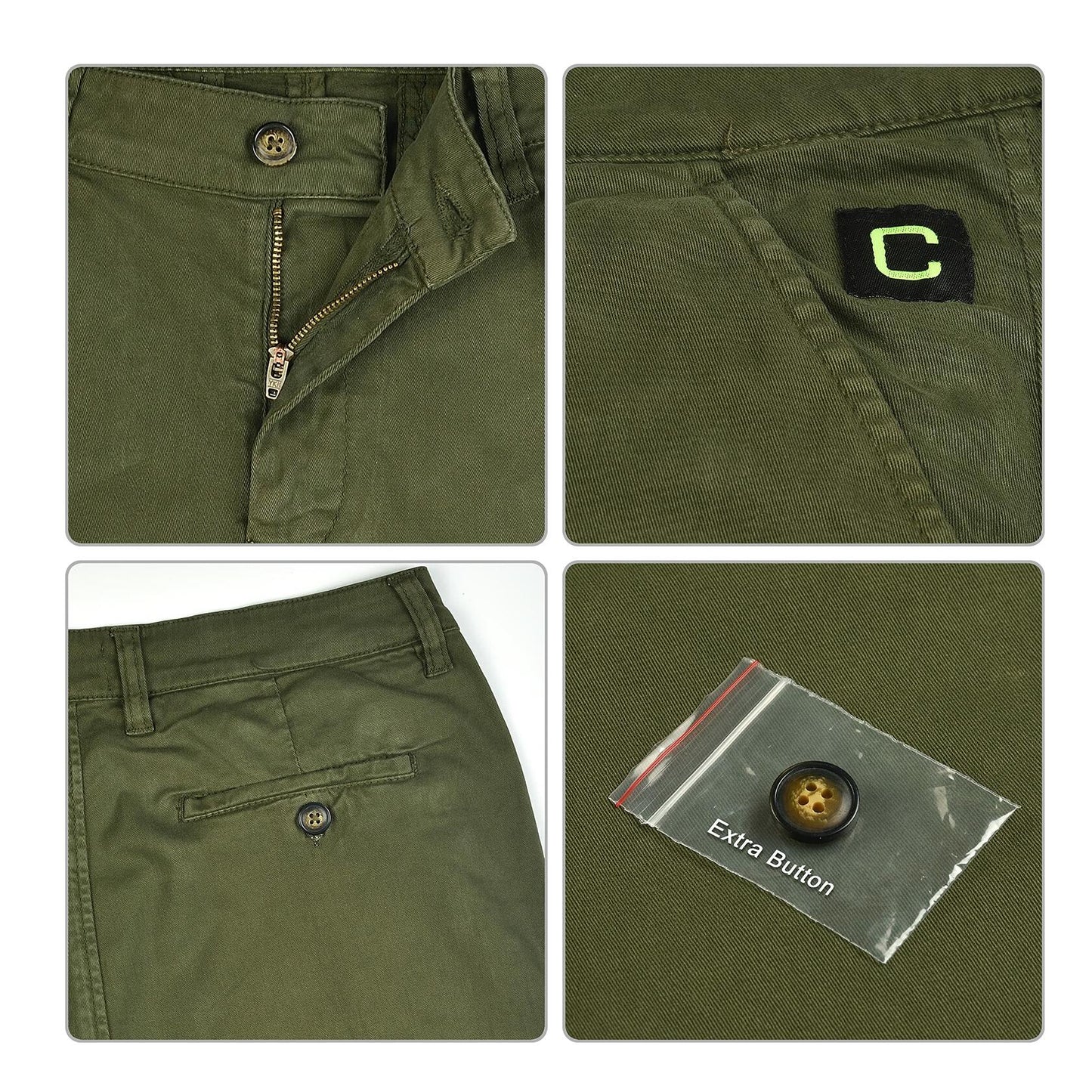 CHARBONNIER Men's Chino Shorts Performance Series 100% Cotton Army Size 30