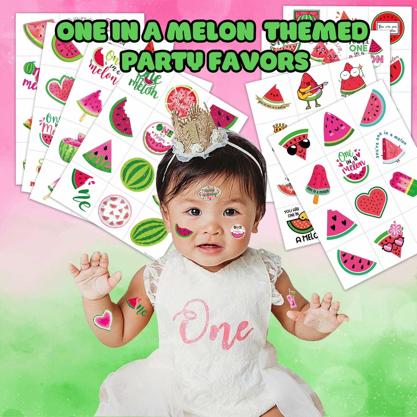 MeoIsDaBest Melon Pre-Cut Temporary Tattoos 96PCS Watermelon Green