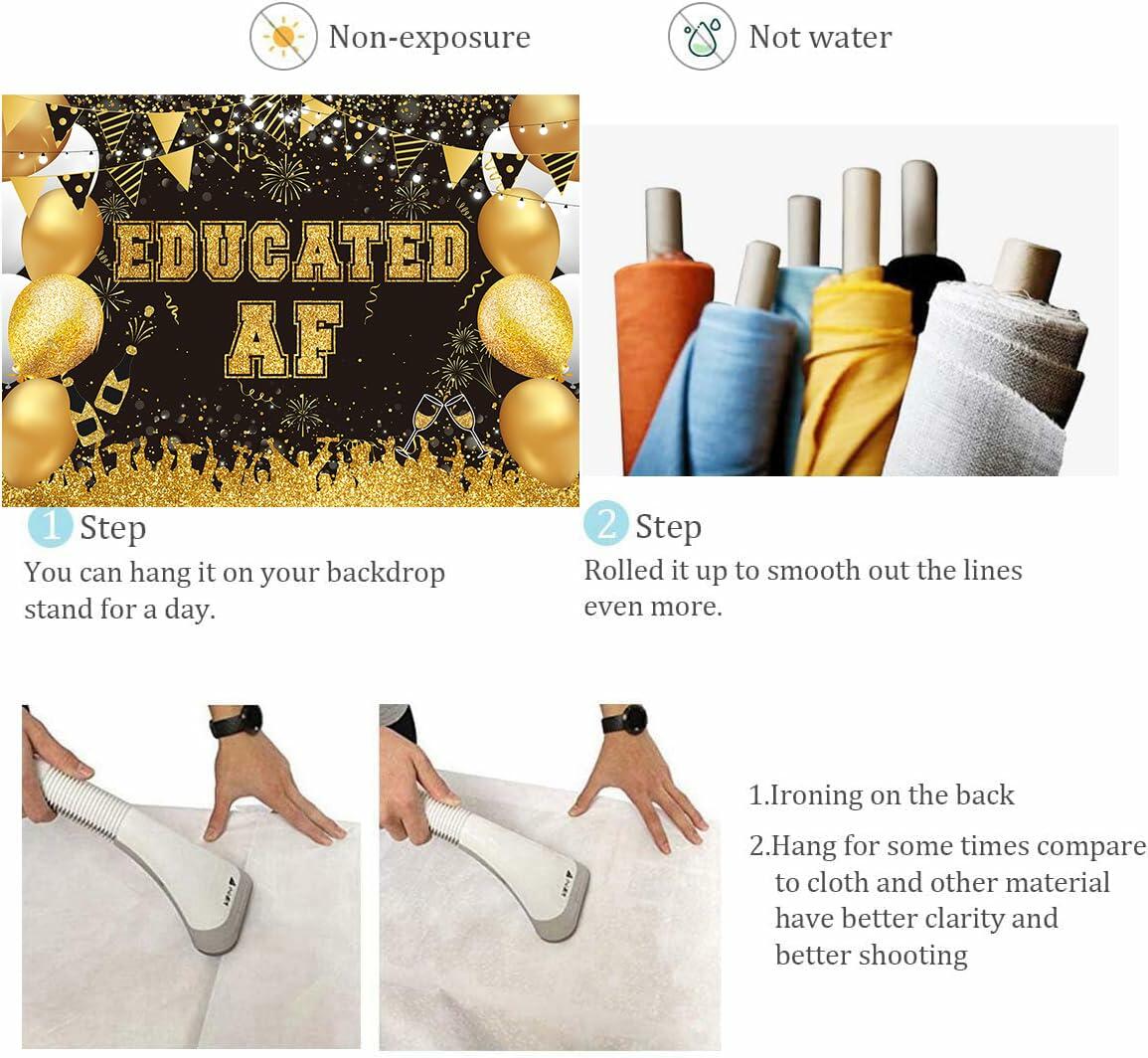 BUTEN Educated AF Graduation Banner 2025 Congrats Grad Black Gold 6x4FT