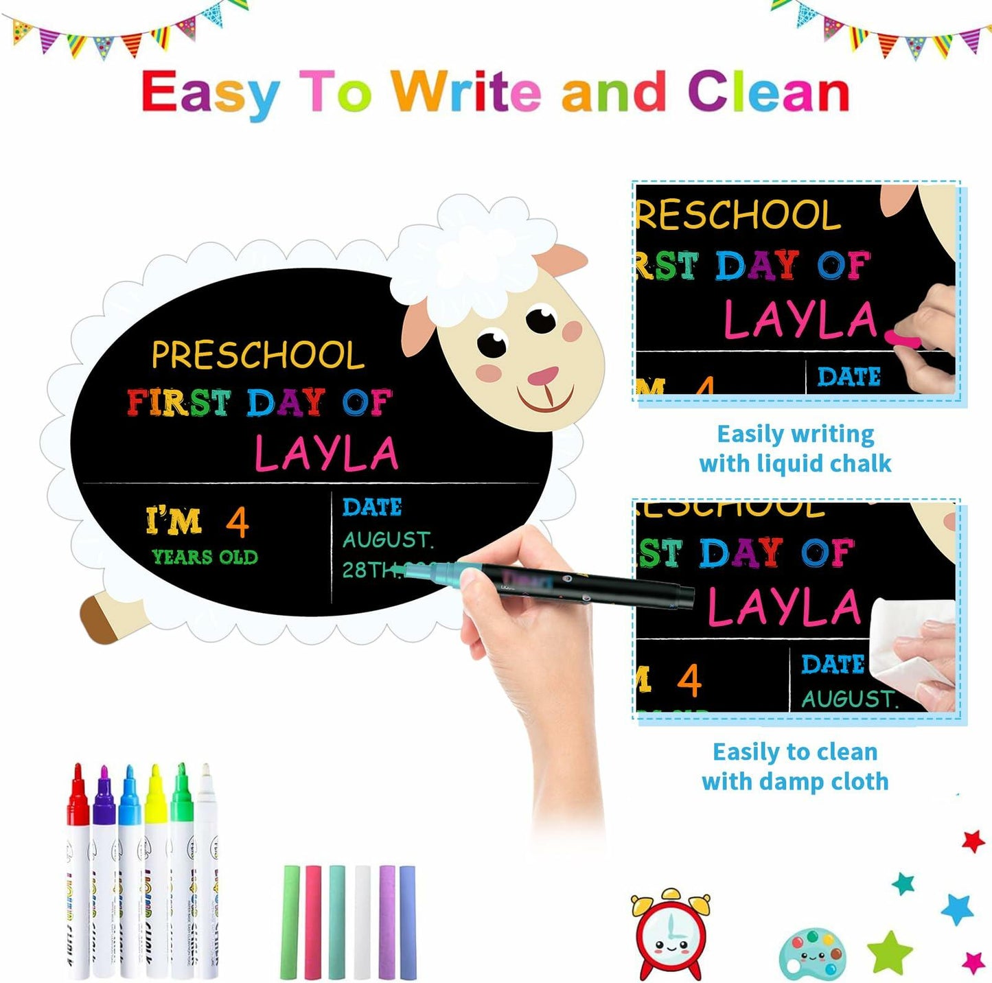 GROWTHMAGIC First Day of School Sign Sheep Shape Chalkboard 14x11 PVC