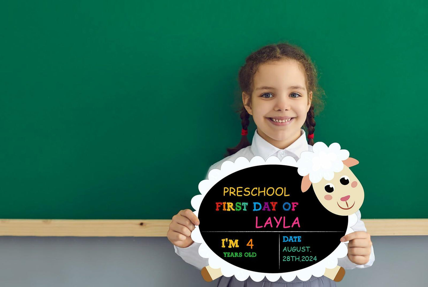 GROWTHMAGIC First Day of School Sign Sheep Shape Chalkboard 14x11 PVC