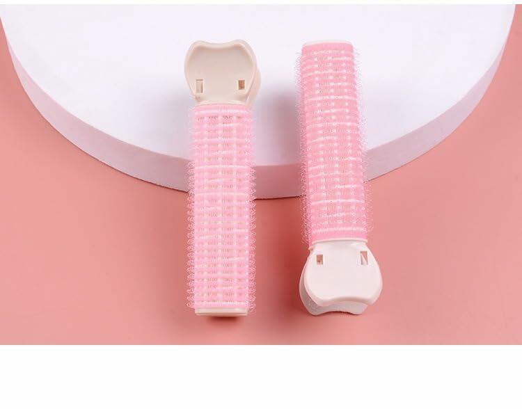 YSSZAM 4PCS Pink Hair Rollers with Clips Volumizing Bangs Curler Self Grip