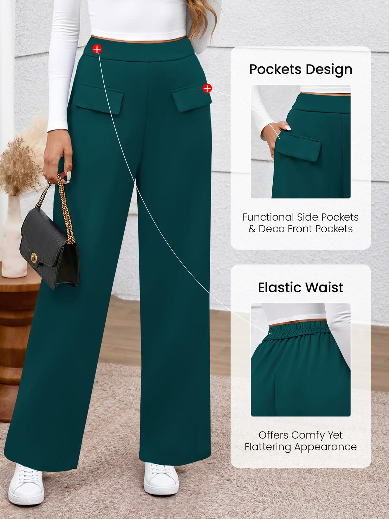 BTFBM Women's High Waisted Stretchy Palazzo Pants Dark Blue Size M