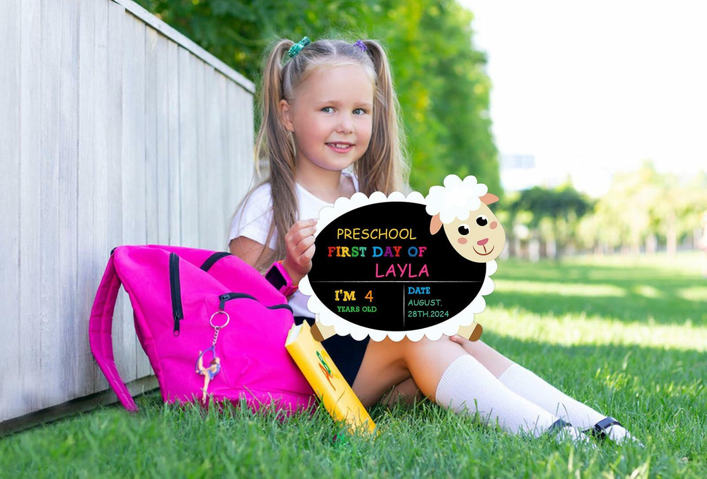 GROWTHMAGIC First Day of School Sign Sheep Shape Chalkboard 14x11 PVC