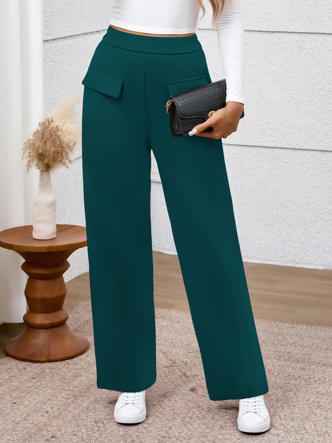 BTFBM Women's High Waisted Stretchy Palazzo Pants Dark Blue Size M