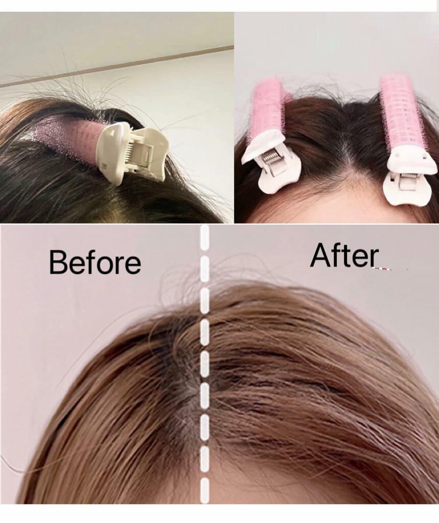 YSSZAM 4PCS Pink Hair Rollers with Clips Volumizing Bangs Curler Self Grip