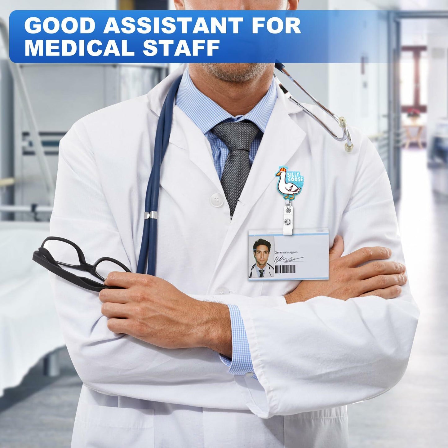 3PCS Silly Goose Glitter Retractable Badge Reels ID Holder with Clip for Nurse