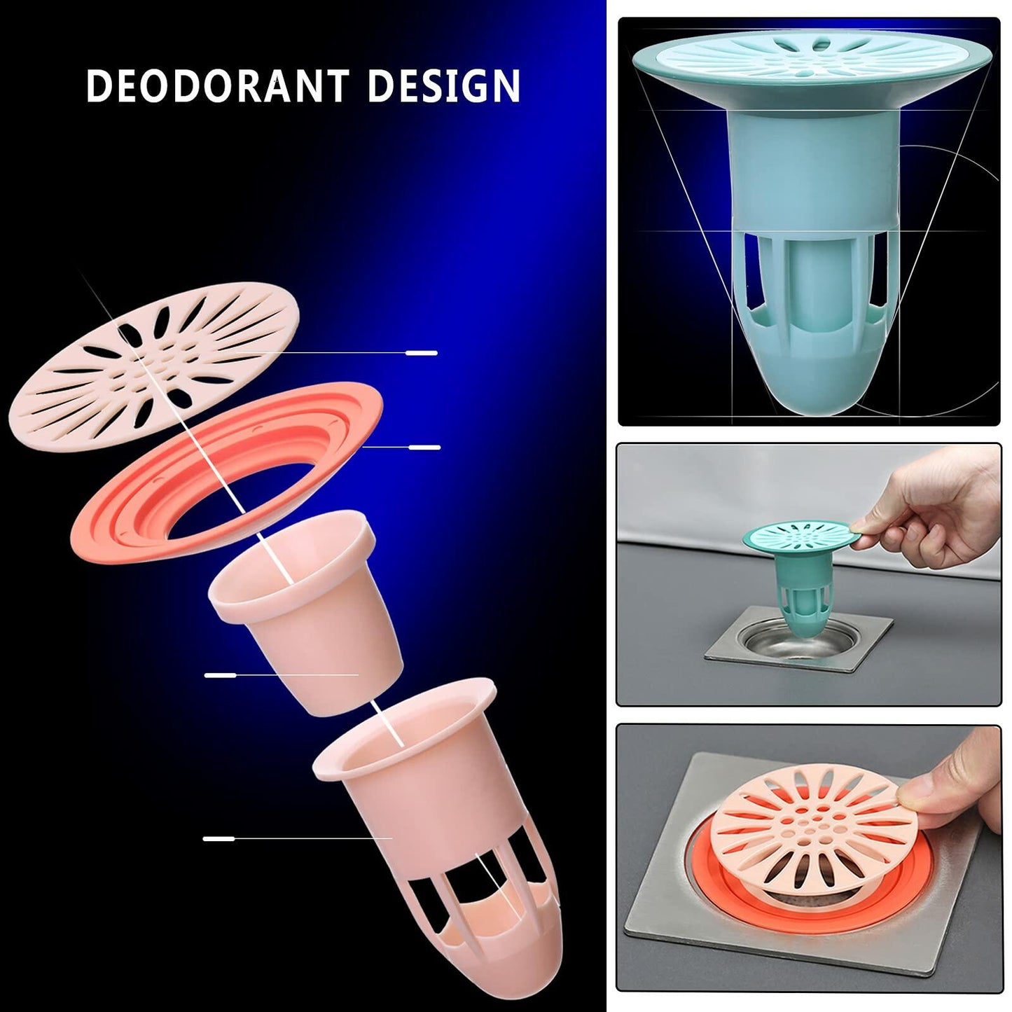 NILSTOREY Shower Floor Drain Backflow Preventer Valve Blue 2Pack ABS