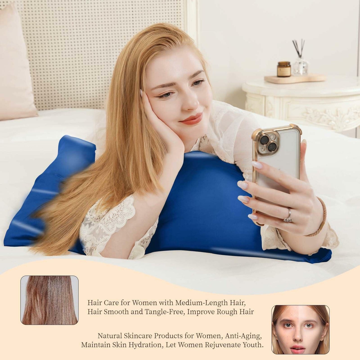 Momelo 100% Pure Mulberry Silk Pillowcase Cooling Zipper Gem Blue 1Pc Size Queen