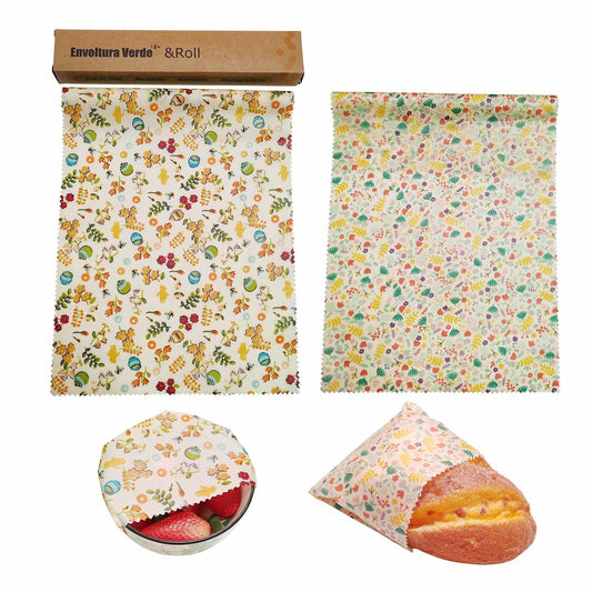 Envoltura Verde Eco-Friendly Beeswax Wrap Roll 2 Rolls Cotton Animals Flowers