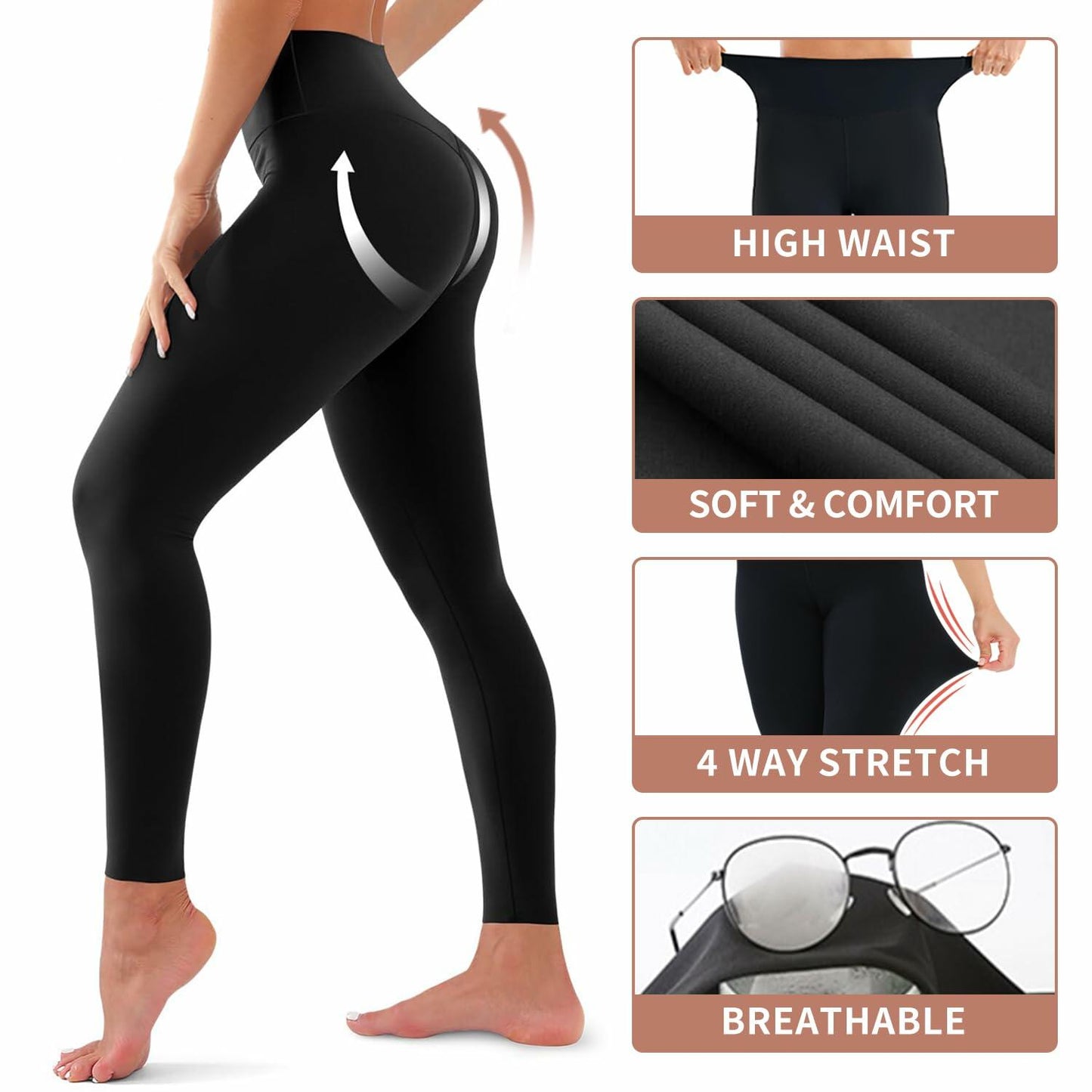 Laite Hebe 4 Pack High Waisted Yoga Leggings Soft Tummy Control Size L-XL