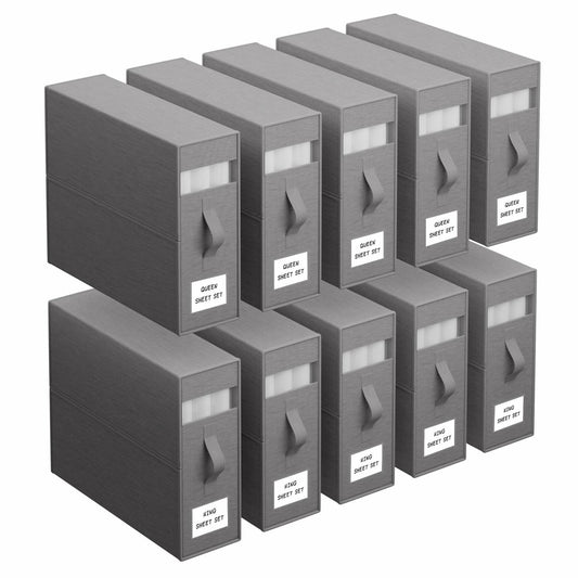 PARANTA Bed Sheet Organizers 10 Pack Foldable Linen Closet Grey 10pcs