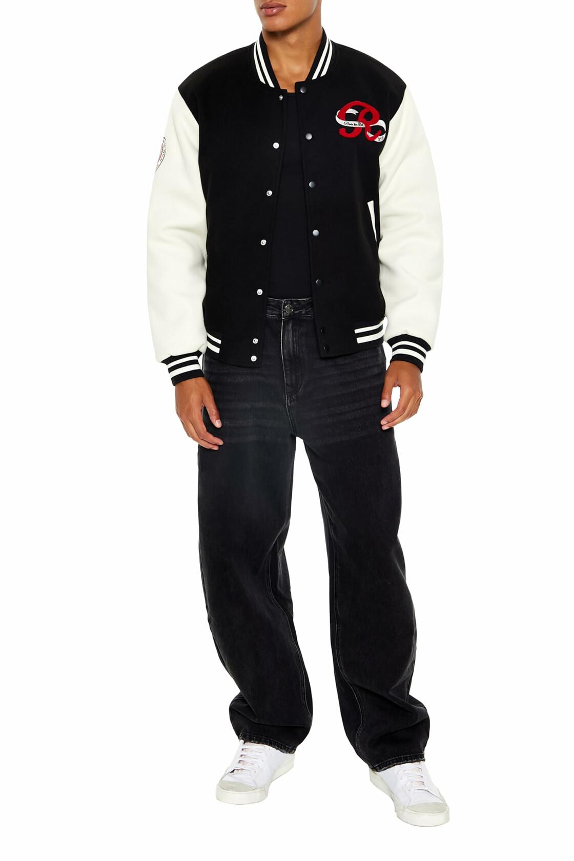 Forever 21 Men's Horseshoe Varsity Bomber Jacket Black/Multi Size XXL