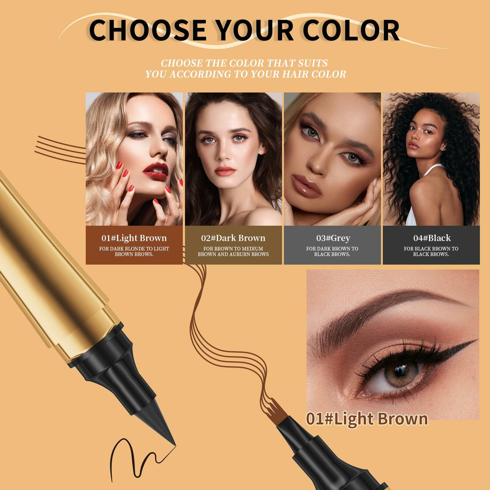 YIWANLLE 2in1 Magic Eyebrow Pencil 3D Microblading Fork Tip Light Brown 1 Count