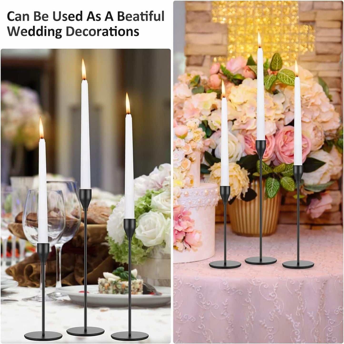 KELLYJAY Candle Candlestick Holder Set of 6 Black Metal Taper Tall 3/4" Fit