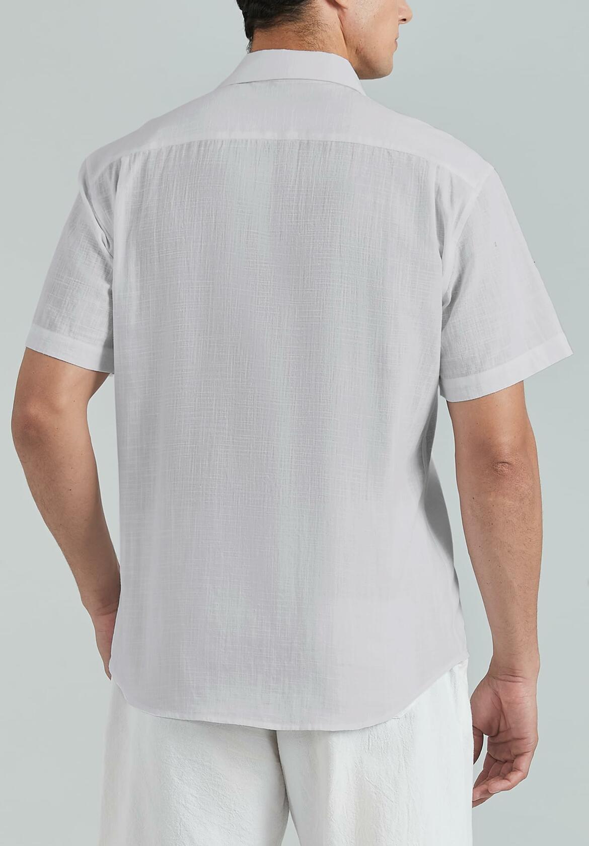 HISDERN Men's Linen Cotton Casual Button Down Shirt Grey Size 4X-Large