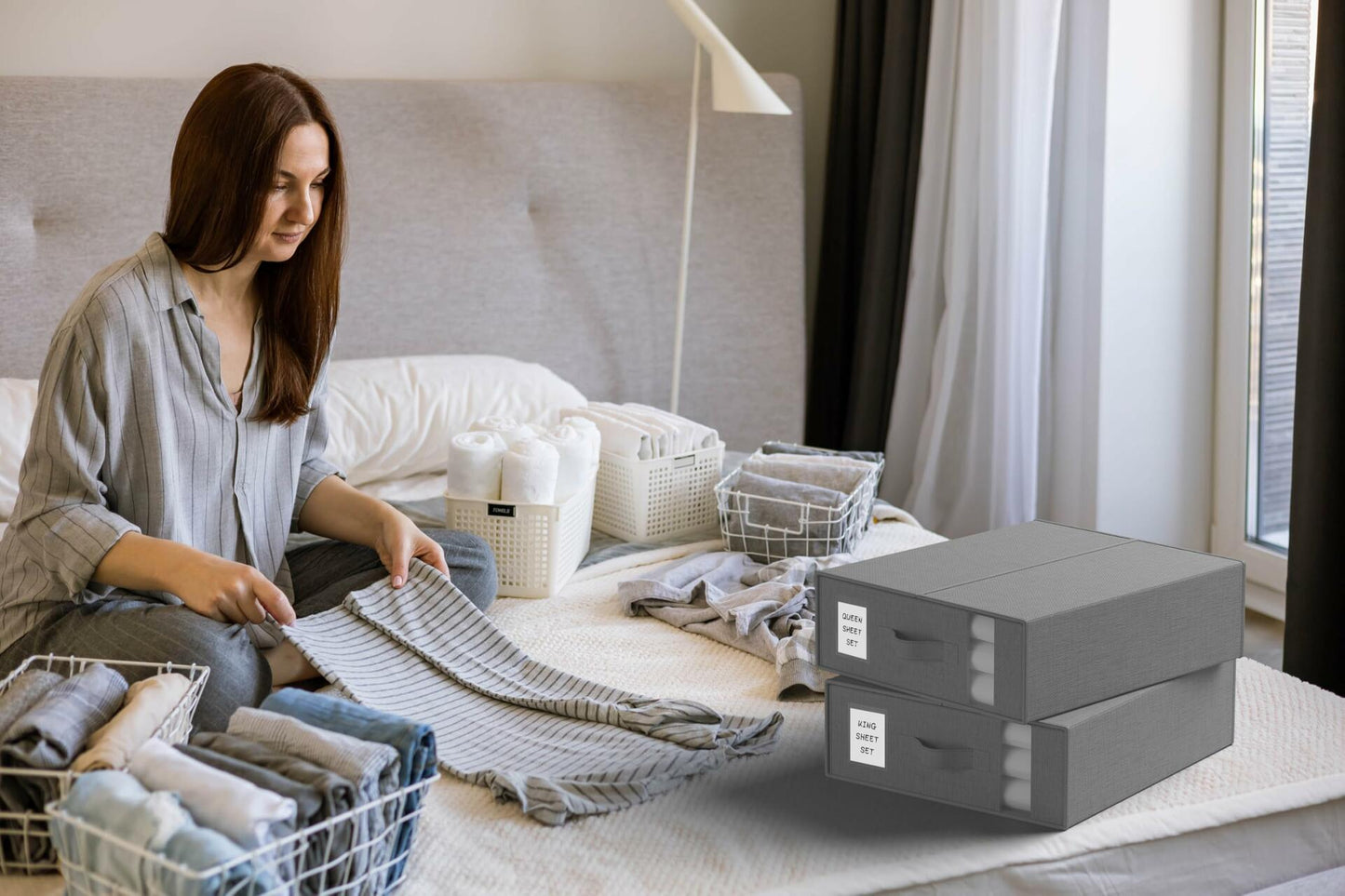 PARANTA Bed Sheet Organizers 10 Pack Foldable Linen Closet Grey 10pcs