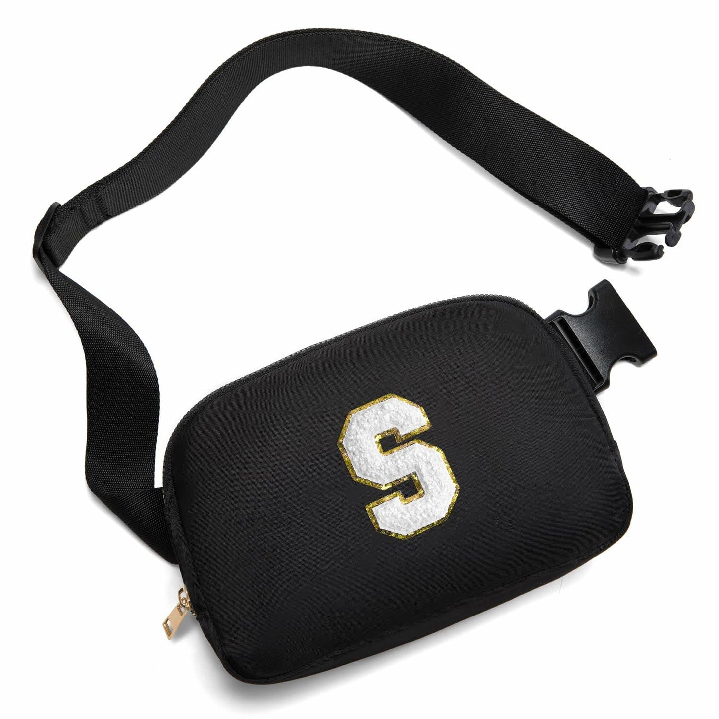 Gitus Personalized Fanny Pack Crossbody Bag for Girls Black Letter Patch