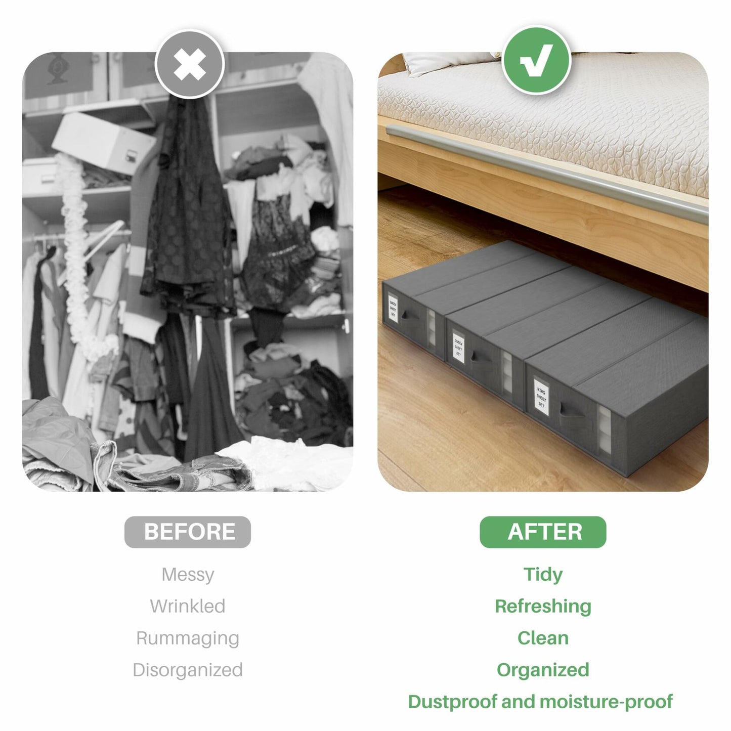 PARANTA Bed Sheet Organizers 10 Pack Foldable Linen Closet Grey 10pcs