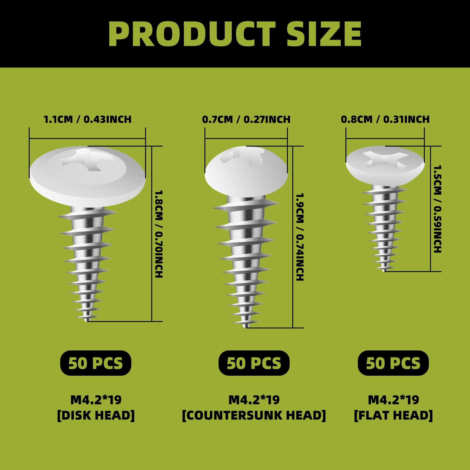 DLBEEM 150Pcs 8x3/4" White Carbon Steel Phillips Wood Screws Kit