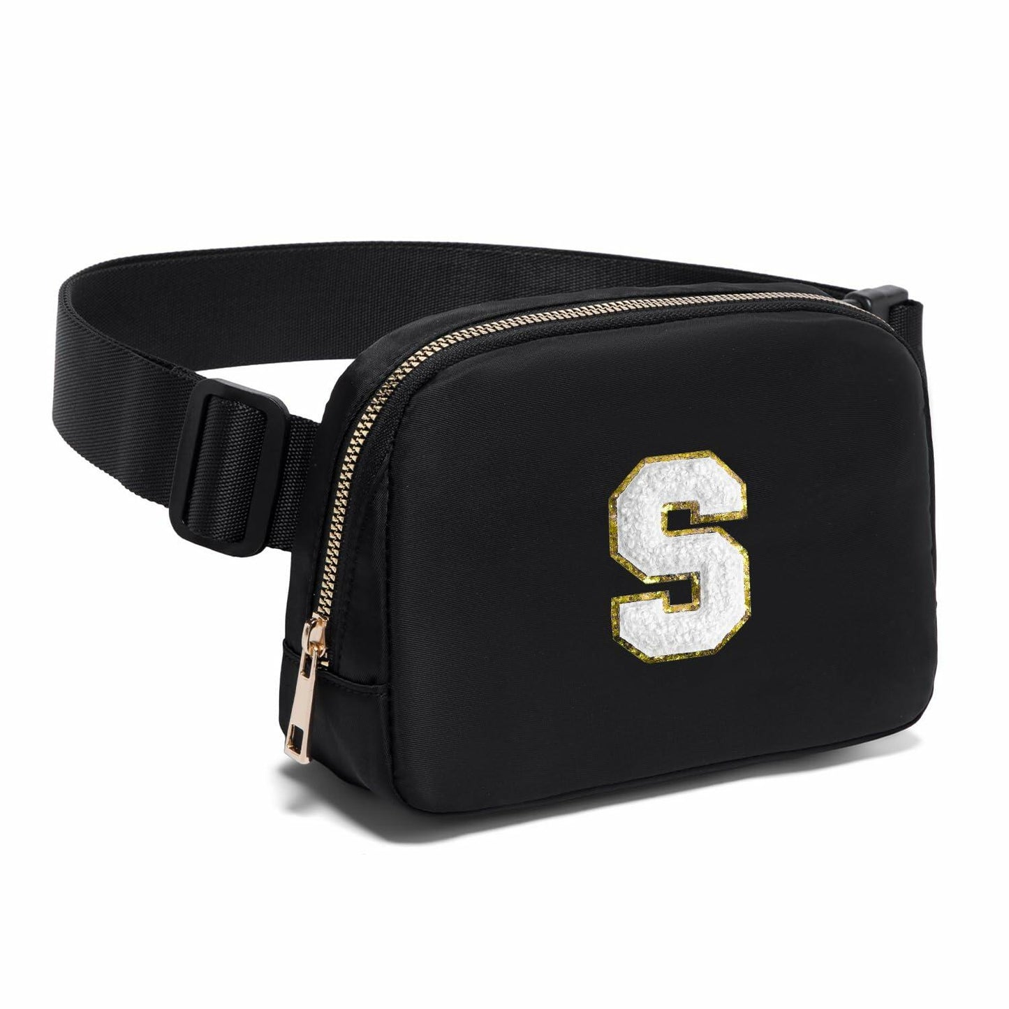 Gitus Personalized Fanny Pack Crossbody Bag for Girls Black Letter Patch