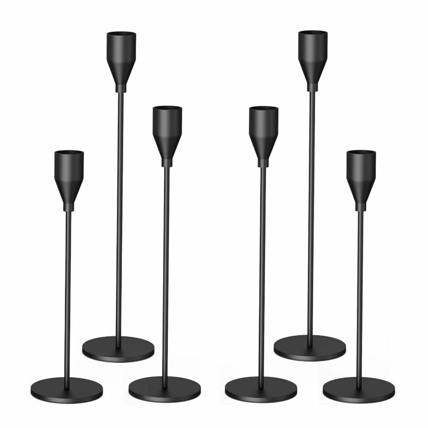 KELLYJAY Candle Candlestick Holder Set of 6 Black Metal Taper Tall 3/4" Fit