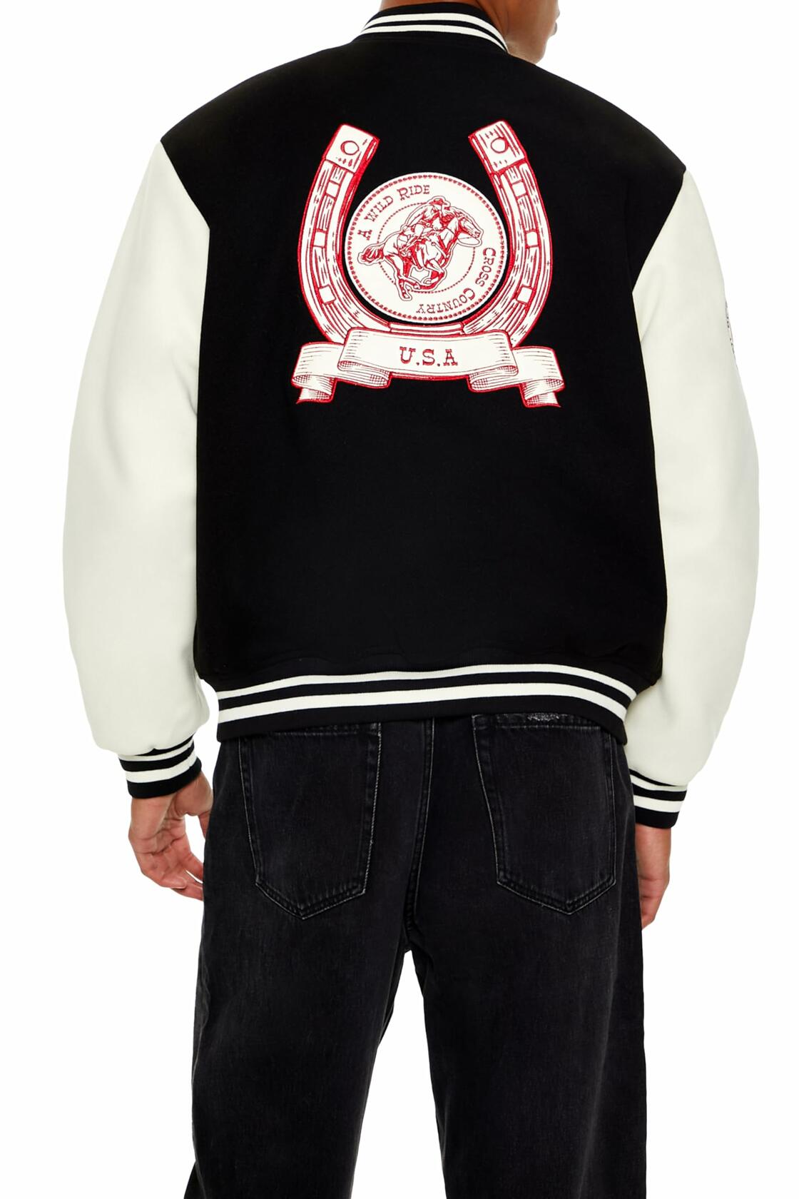 Forever 21 Men's Horseshoe Varsity Bomber Jacket Black/Multi Size XXL