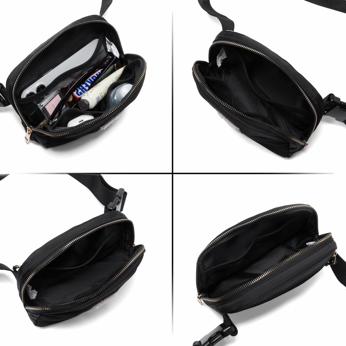 Gitus Personalized Fanny Pack Crossbody Bag for Girls Black Letter Patch