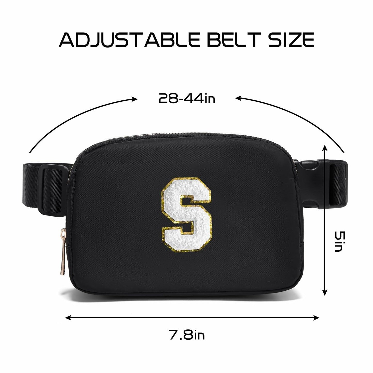 Gitus Personalized Fanny Pack Crossbody Bag for Girls Black Letter Patch