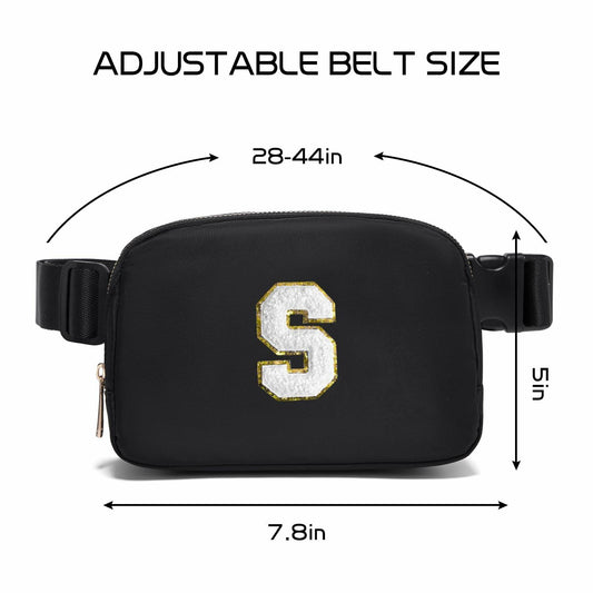 Gitus Personalized Fanny Pack Crossbody Bag for Girls Black Letter Patch