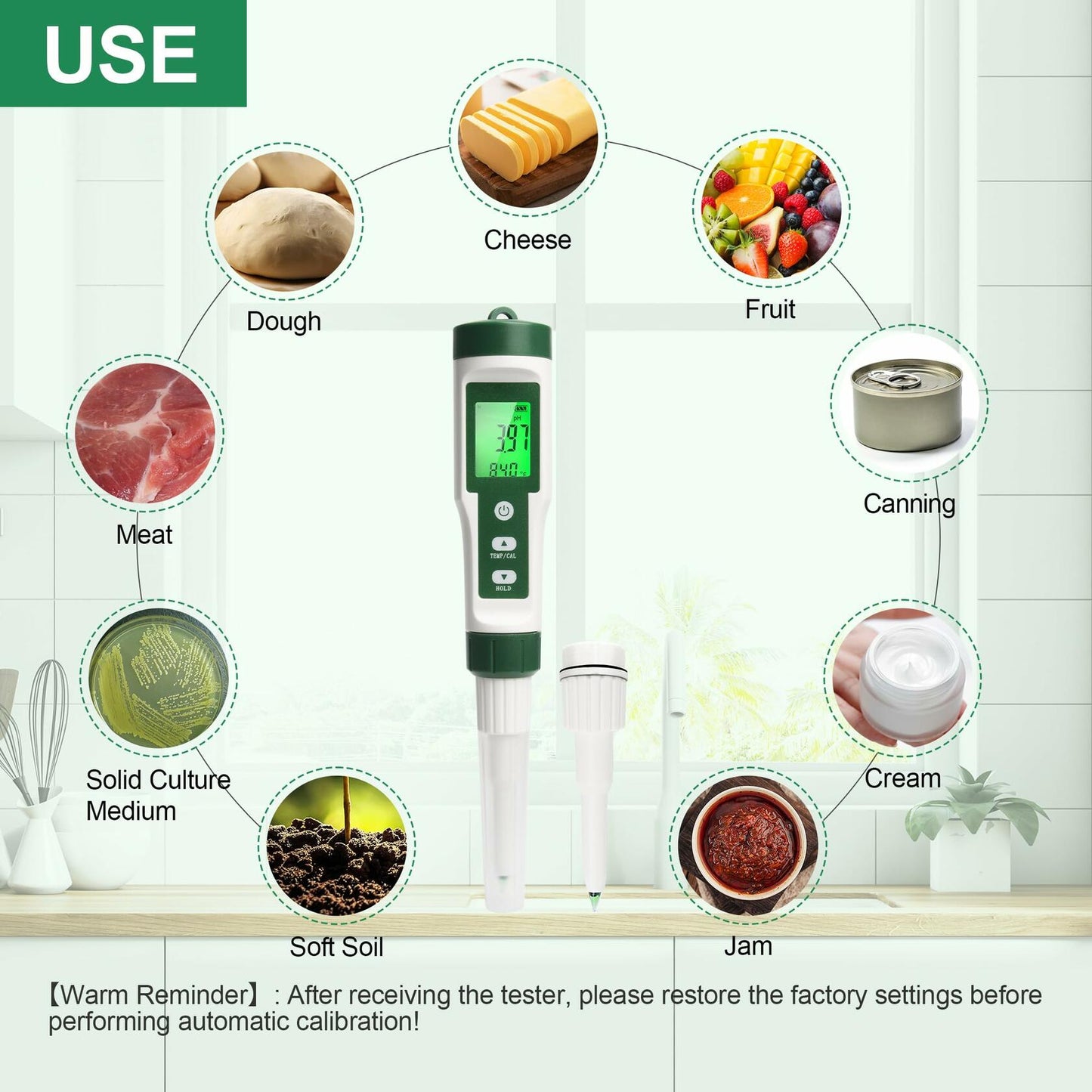 RAINLEOTI Digital pH Meter Food Tester with 2 Probes for Fermented Foods