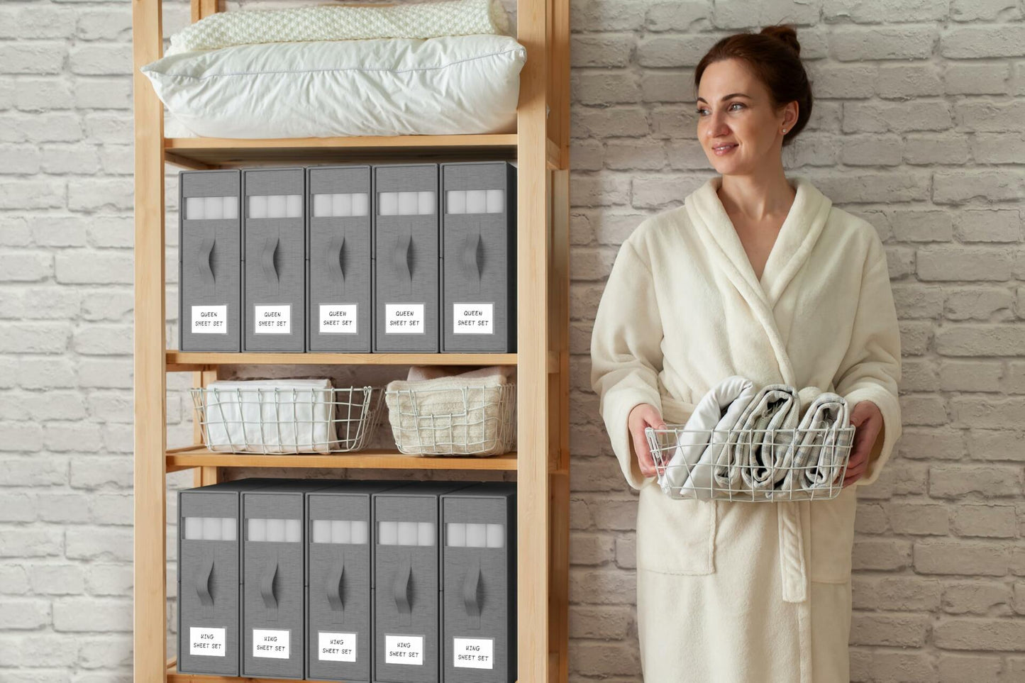 PARANTA Bed Sheet Organizers 10 Pack Foldable Linen Closet Grey 10pcs