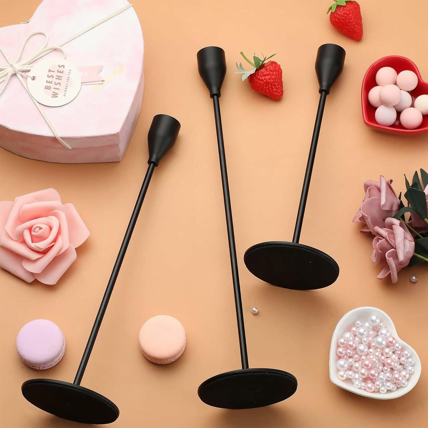 KELLYJAY Candle Candlestick Holder Set of 6 Black Metal Taper Tall 3/4" Fit