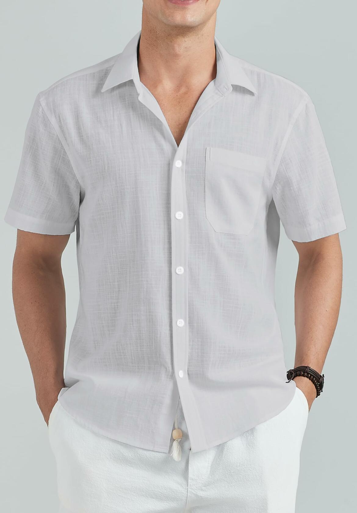 HISDERN Men's Linen Cotton Casual Button Down Shirt Grey Size 4X-Large