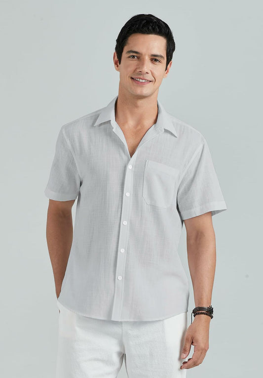 HISDERN Men's Linen Cotton Casual Button Down Shirt Grey Size 4X-Large