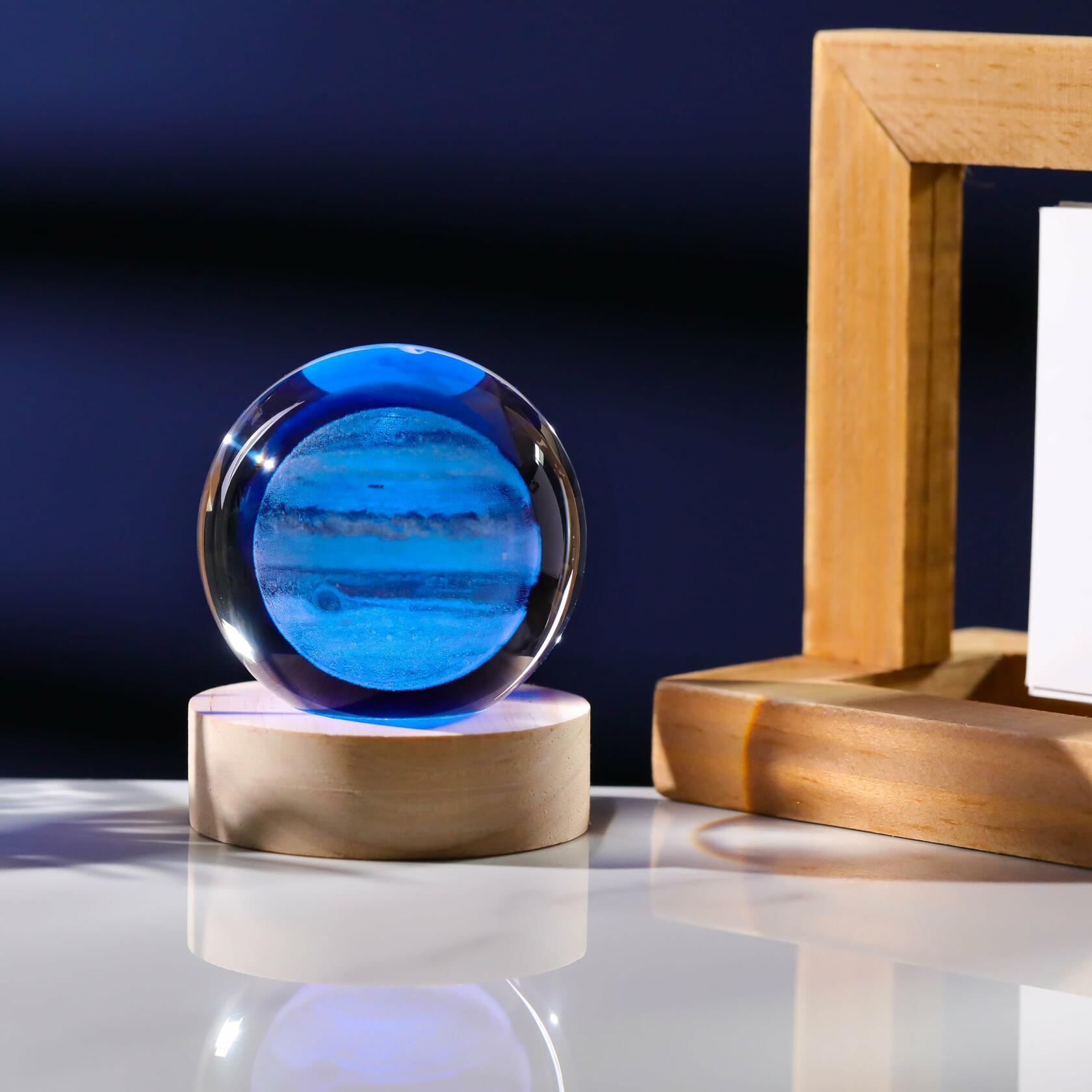3D Jupiter Planet Glass Crystal Ball 60mm Paperweight Solar System Gift