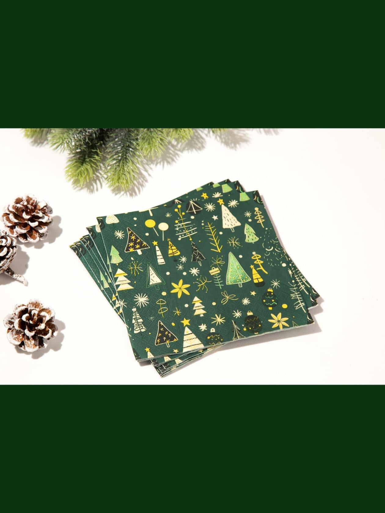 JoyfulArtink 3-Ply Paper Napkins 6.5x6.5in 50 Count Festive Forest Green