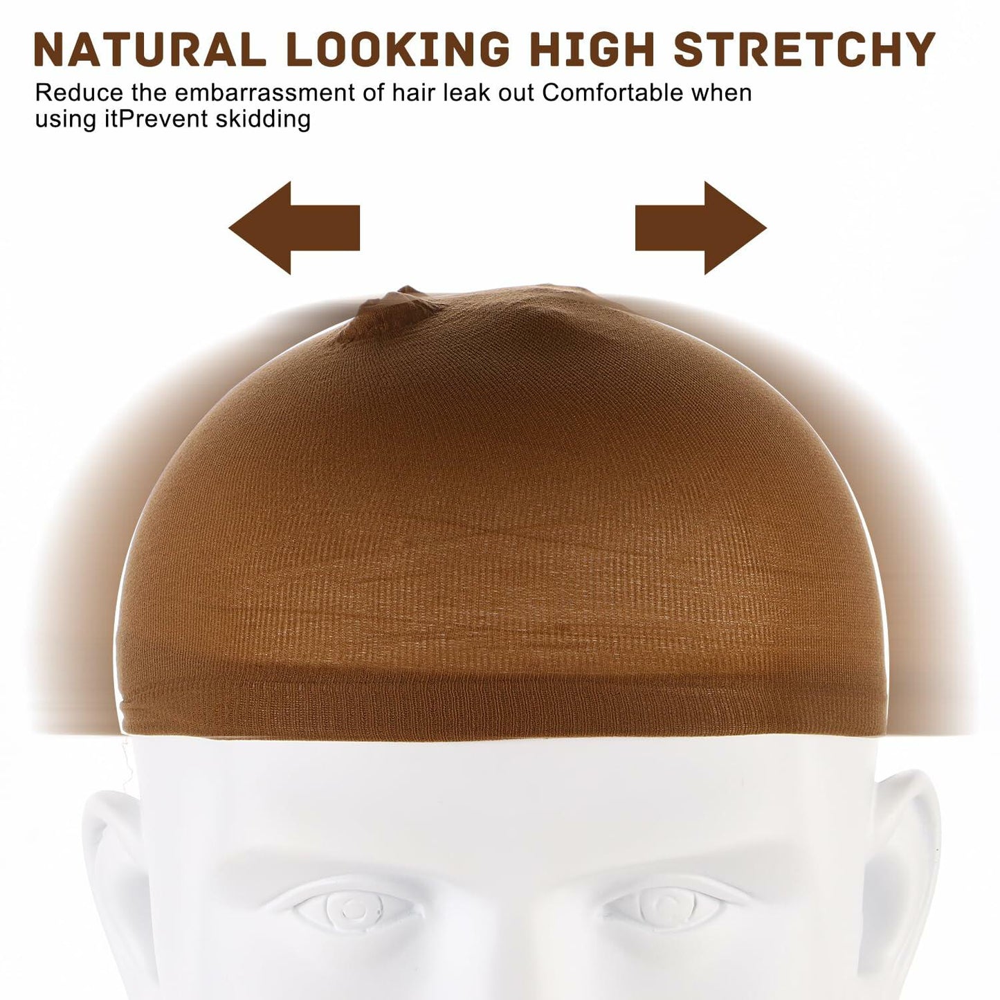 Arcjunys 8Pcs Nylon Stretchy Wig Caps for Women Lace Front Wigs Skin Brown