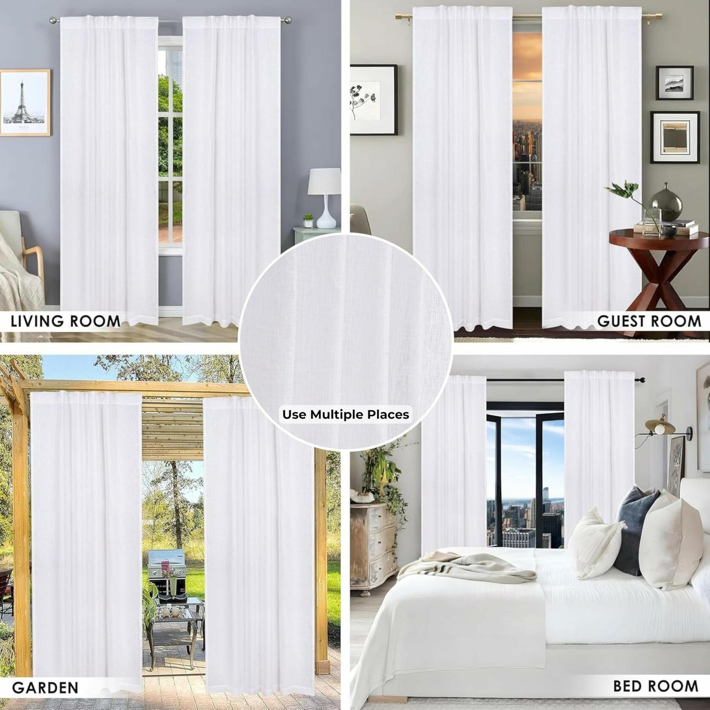 Limecasa Linen White Farmhouse Curtain 50x84 Tab Top Room Darkening 1 Panel