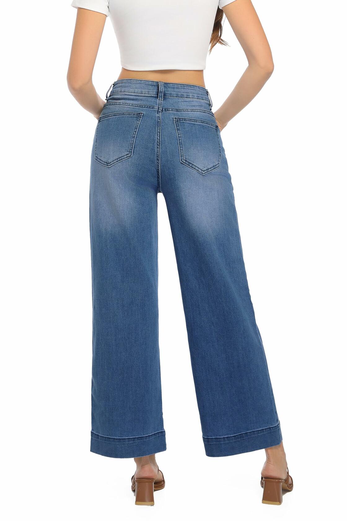 Guaile Womens High Waisted Stretchy Wide Leg Jeans Jean Blue Size 6