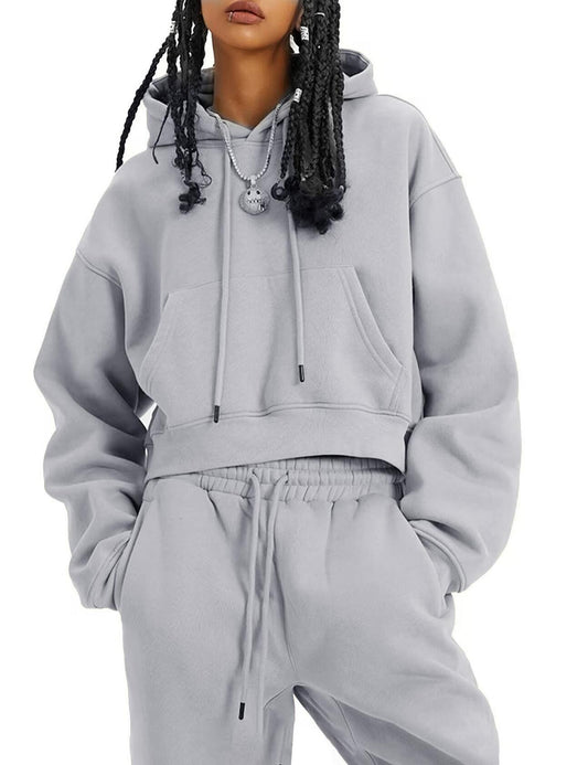 Eisctnd Women Fleece 2 Piece Tracksuit Sweatshirt Jogger Pants LightGrey Size S