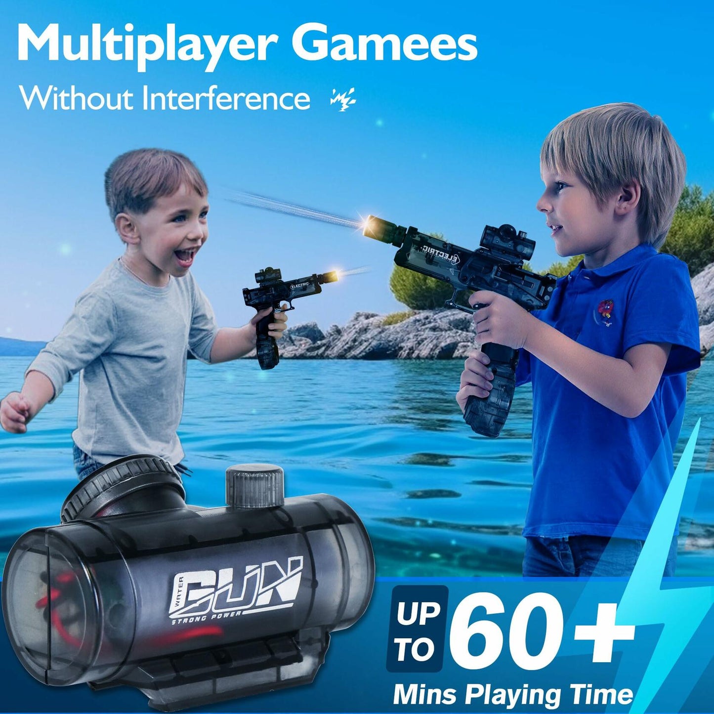 Naldoxyn Electric Automatic Water Gun High Power Black 2-Pack Kids 8-12