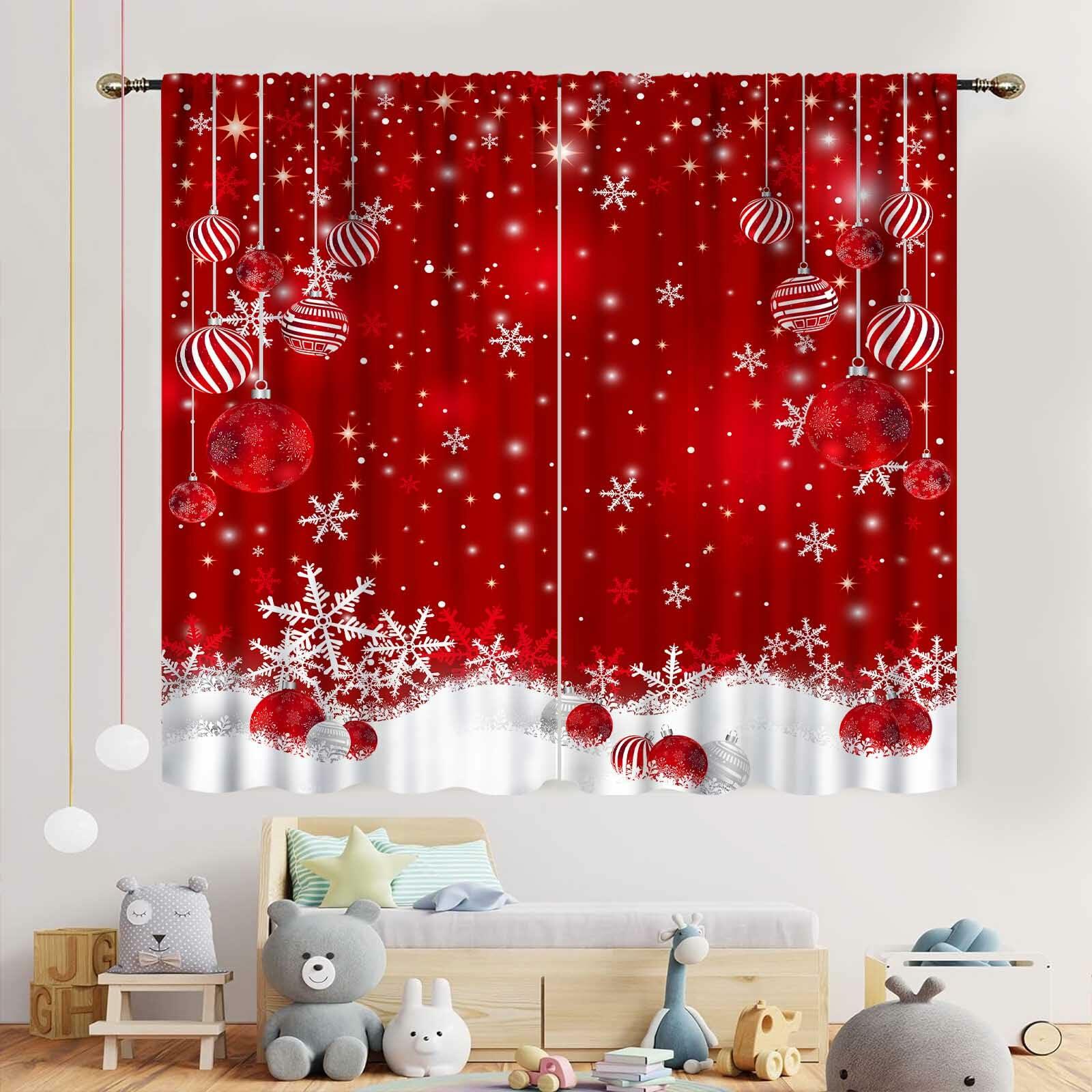 TKUYO Christmas Curtains Red White Snowflakes 2 Panels 42x45 Inch