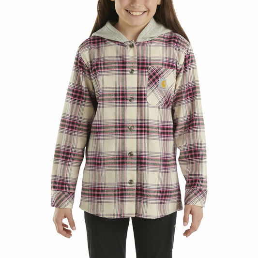 Carhartt Girls Long-Sleeve Pocket Flannel Shirt Beige Purple Plaid Size 5